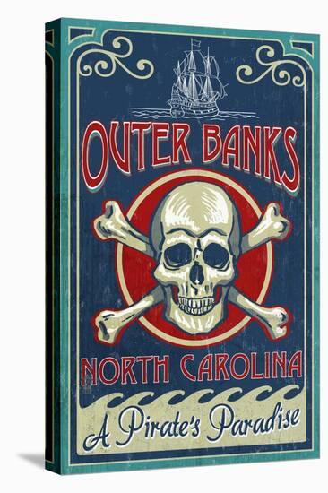 Outer Banks, North Carolina - Skull and Crossbones Sign-Lantern Press-Stretched Canvas