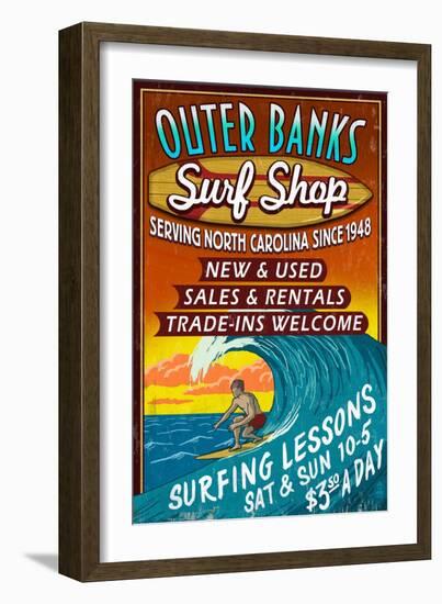 Outer Banks, North Carolina - Surf Shop-Lantern Press-Framed Art Print