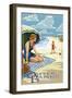 Outer Banks, North Carolina - Woman on Beach-Lantern Press-Framed Art Print
