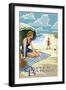 Outer Banks, North Carolina - Woman on Beach-Lantern Press-Framed Art Print