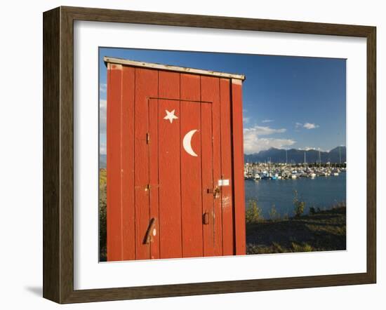 Outhouse and Boat Harbor, Homer, Kenai Peninsula, Alaska, USA-Walter Bibikow-Framed Premium Photographic Print