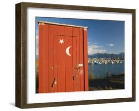 Outhouse and Boat Harbor, Homer, Kenai Peninsula, Alaska, USA-Walter Bibikow-Framed Premium Photographic Print