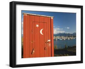 Outhouse and Boat Harbor, Homer, Kenai Peninsula, Alaska, USA-Walter Bibikow-Framed Premium Photographic Print