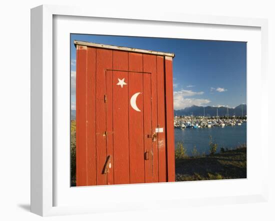 Outhouse and Boat Harbor, Homer, Kenai Peninsula, Alaska, USA-Walter Bibikow-Framed Premium Photographic Print