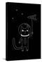 Outline Cartoon Cat Illustration with Space Cat and a Rocket. Cute Vector Black and White Cat Illus-Ekaterina Zimodro-Stretched Canvas