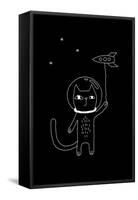 Outline Cartoon Cat Illustration with Space Cat and a Rocket. Cute Vector Black and White Cat Illus-Ekaterina Zimodro-Framed Stretched Canvas