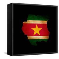 Outline Map Of Suriname With Grunge Flag Insert Isolated On Black-Veneratio-Framed Stretched Canvas