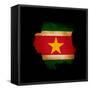 Outline Map Of Suriname With Grunge Flag Insert Isolated On Black-Veneratio-Framed Stretched Canvas