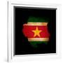 Outline Map Of Suriname With Grunge Flag Insert Isolated On Black-Veneratio-Framed Art Print