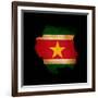 Outline Map Of Suriname With Grunge Flag Insert Isolated On Black-Veneratio-Framed Art Print