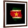 Outline Map Of Suriname With Grunge Flag Insert Isolated On Black-Veneratio-Framed Art Print