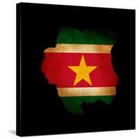 Outline Map Of Suriname With Grunge Flag Insert Isolated On Black-Veneratio-Stretched Canvas