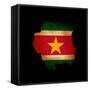 Outline Map Of Suriname With Grunge Flag Insert Isolated On Black-Veneratio-Framed Stretched Canvas