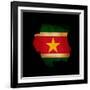 Outline Map Of Suriname With Grunge Flag Insert Isolated On Black-Veneratio-Framed Art Print