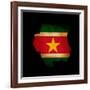 Outline Map Of Suriname With Grunge Flag Insert Isolated On Black-Veneratio-Framed Art Print