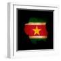 Outline Map Of Suriname With Grunge Flag Insert Isolated On Black-Veneratio-Framed Art Print