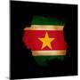 Outline Map Of Suriname With Grunge Flag Insert Isolated On Black-Veneratio-Mounted Art Print