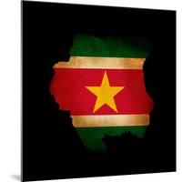 Outline Map Of Suriname With Grunge Flag Insert Isolated On Black-Veneratio-Mounted Premium Giclee Print