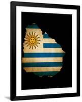 Outline Map Of Uruguay With Grunge Flag Insert Isolated On Black-Veneratio-Framed Art Print