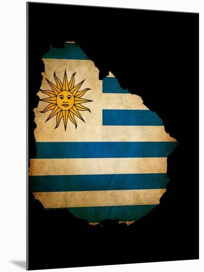 Outline Map Of Uruguay With Grunge Flag Insert Isolated On Black-Veneratio-Mounted Art Print