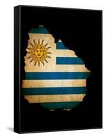 Outline Map Of Uruguay With Grunge Flag Insert Isolated On Black-Veneratio-Framed Stretched Canvas