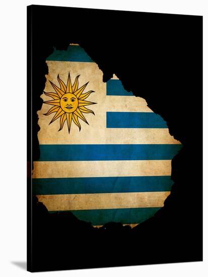 Outline Map Of Uruguay With Grunge Flag Insert Isolated On Black-Veneratio-Stretched Canvas