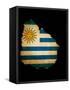 Outline Map Of Uruguay With Grunge Flag Insert Isolated On Black-Veneratio-Framed Stretched Canvas