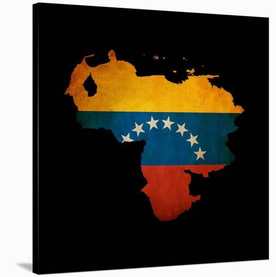 Outline Map Of Venezuela With Grunge Flag Insert Isolated On Black-Veneratio-Stretched Canvas