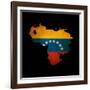 Outline Map Of Venezuela With Grunge Flag Insert Isolated On Black-Veneratio-Framed Art Print