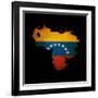 Outline Map Of Venezuela With Grunge Flag Insert Isolated On Black-Veneratio-Framed Art Print