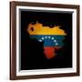 Outline Map Of Venezuela With Grunge Flag Insert Isolated On Black-Veneratio-Framed Art Print