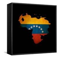 Outline Map Of Venezuela With Grunge Flag Insert Isolated On Black-Veneratio-Framed Stretched Canvas