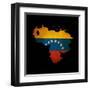 Outline Map Of Venezuela With Grunge Flag Insert Isolated On Black-Veneratio-Framed Art Print