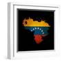 Outline Map Of Venezuela With Grunge Flag Insert Isolated On Black-Veneratio-Framed Art Print