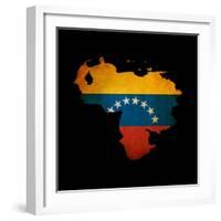 Outline Map Of Venezuela With Grunge Flag Insert Isolated On Black-Veneratio-Framed Art Print