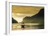 Outrigger at Sunset in the Bay of El Nido, Bacuit Archipelago, Palawan, Philippines-Michael Runkel-Framed Photographic Print