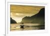 Outrigger at Sunset in the Bay of El Nido, Bacuit Archipelago, Palawan, Philippines-Michael Runkel-Framed Photographic Print