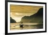 Outrigger at Sunset in the Bay of El Nido, Bacuit Archipelago, Palawan, Philippines-Michael Runkel-Framed Photographic Print