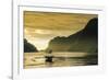 Outrigger at Sunset in the Bay of El Nido, Bacuit Archipelago, Palawan, Philippines-Michael Runkel-Framed Photographic Print