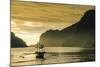 Outrigger at Sunset in the Bay of El Nido, Bacuit Archipelago, Palawan, Philippines-Michael Runkel-Mounted Photographic Print