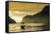 Outrigger at Sunset in the Bay of El Nido, Bacuit Archipelago, Palawan, Philippines-Michael Runkel-Framed Stretched Canvas