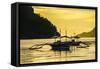 Outrigger at Sunset in the Bay of El Nido, Bacuit Archipelago, Palawan, Philippines-Michael Runkel-Framed Stretched Canvas