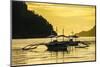 Outrigger at Sunset in the Bay of El Nido, Bacuit Archipelago, Palawan, Philippines-Michael Runkel-Mounted Photographic Print