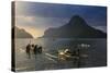 Outrigger Boat at Sunset in the Bay of El Nido, Bacuit Archipelago, Palawan, Philippines-Michael Runkel-Stretched Canvas