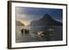 Outrigger Boat at Sunset in the Bay of El Nido, Bacuit Archipelago, Palawan, Philippines-Michael Runkel-Framed Photographic Print