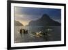 Outrigger Boat at Sunset in the Bay of El Nido, Bacuit Archipelago, Palawan, Philippines-Michael Runkel-Framed Photographic Print