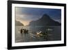 Outrigger Boat at Sunset in the Bay of El Nido, Bacuit Archipelago, Palawan, Philippines-Michael Runkel-Framed Photographic Print