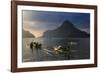 Outrigger Boat at Sunset in the Bay of El Nido, Bacuit Archipelago, Palawan, Philippines-Michael Runkel-Framed Photographic Print