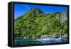 Outrigger Boat Cruising in the Bay of El Nido, Bacuit Archipelago, Palawan, Philippines-Michael Runkel-Framed Stretched Canvas