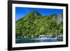 Outrigger Boat Cruising in the Bay of El Nido, Bacuit Archipelago, Palawan, Philippines-Michael Runkel-Framed Photographic Print